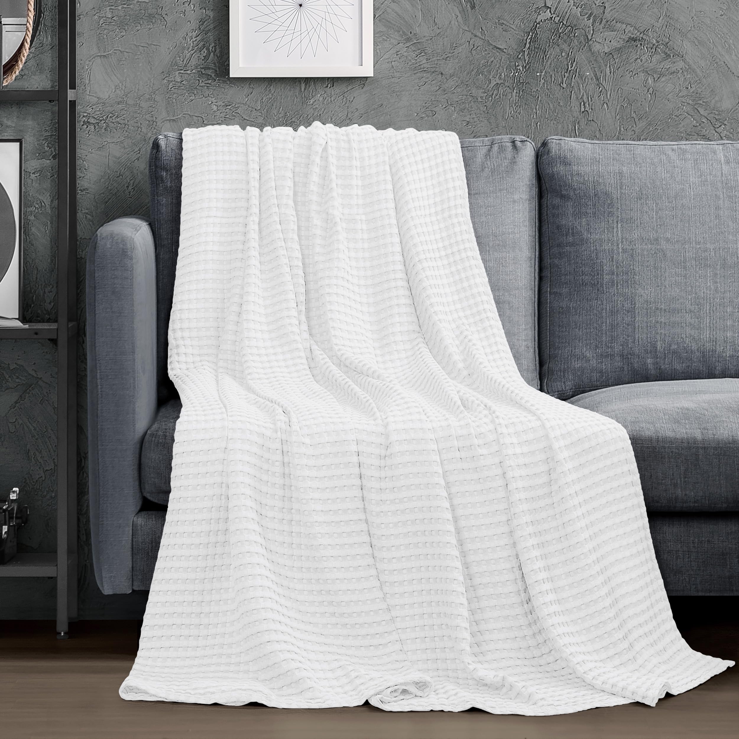 Alt View 4. NICHOLAS KLEIN - Cotton Waffle Blanket 300 Gsm [queen 90x90 Inch] Soft Lightweight Breathable Bed For All Season - Cool Grey Full 1.