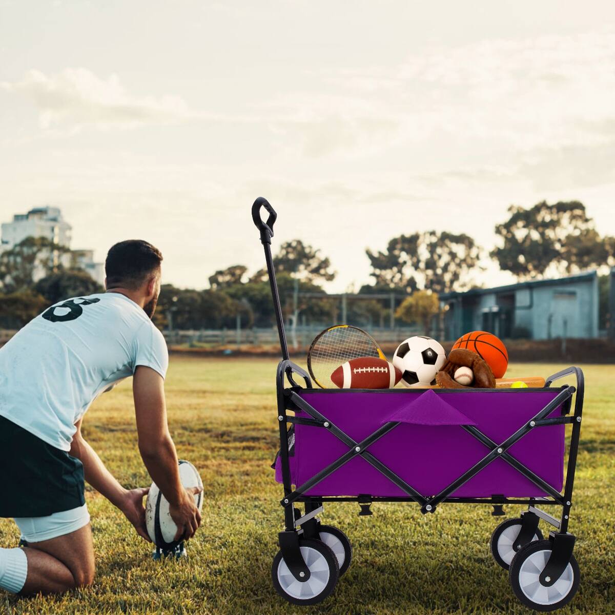 Alt View 4. Loheer - Loheer Collapsible Wagon with Strapping System, 225 lb Capacity Utility Cart, Purple.