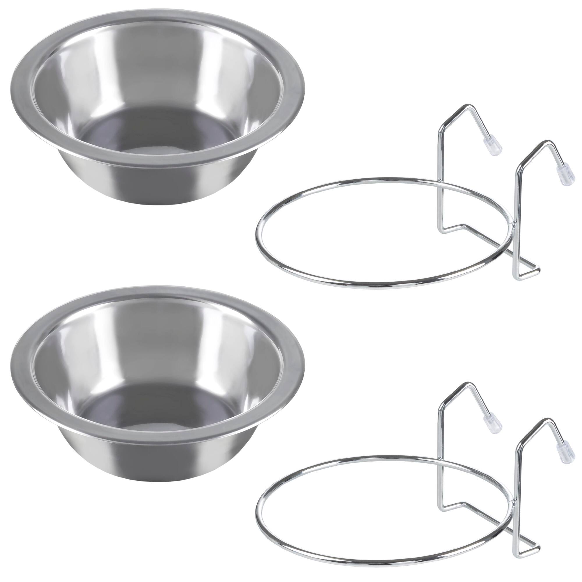 Angle. PetMaker - Set of 2 Stainless-Steel Hanging Dog Bowls - 20oz Each - Silver.