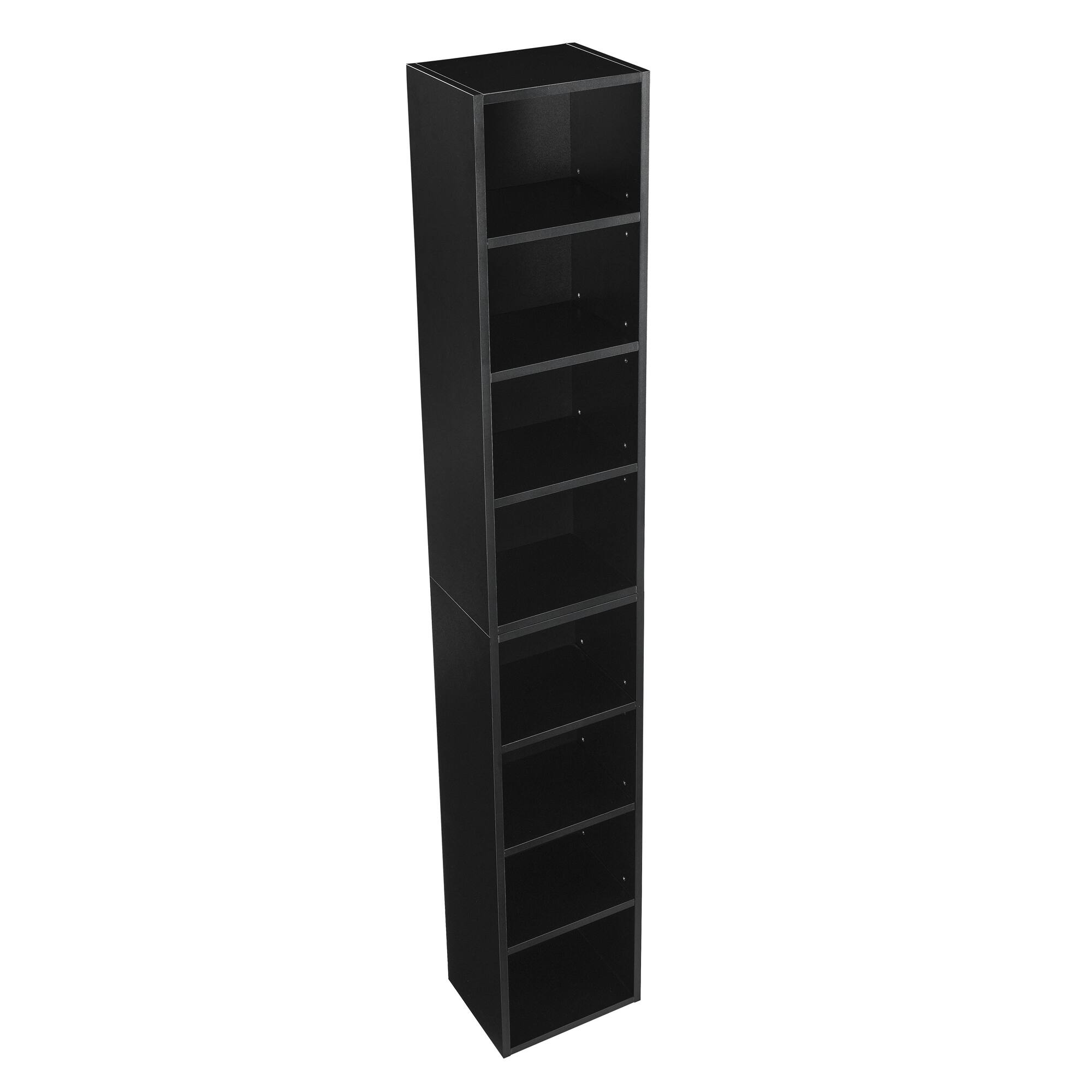 Alt View 7. Tiramisubest - 8-Tier Tall Narrow Bookcase Display Bookshelf with Adjustable Shelves, Multi-Functional Double-Decker Bookcase, Black - Black.
