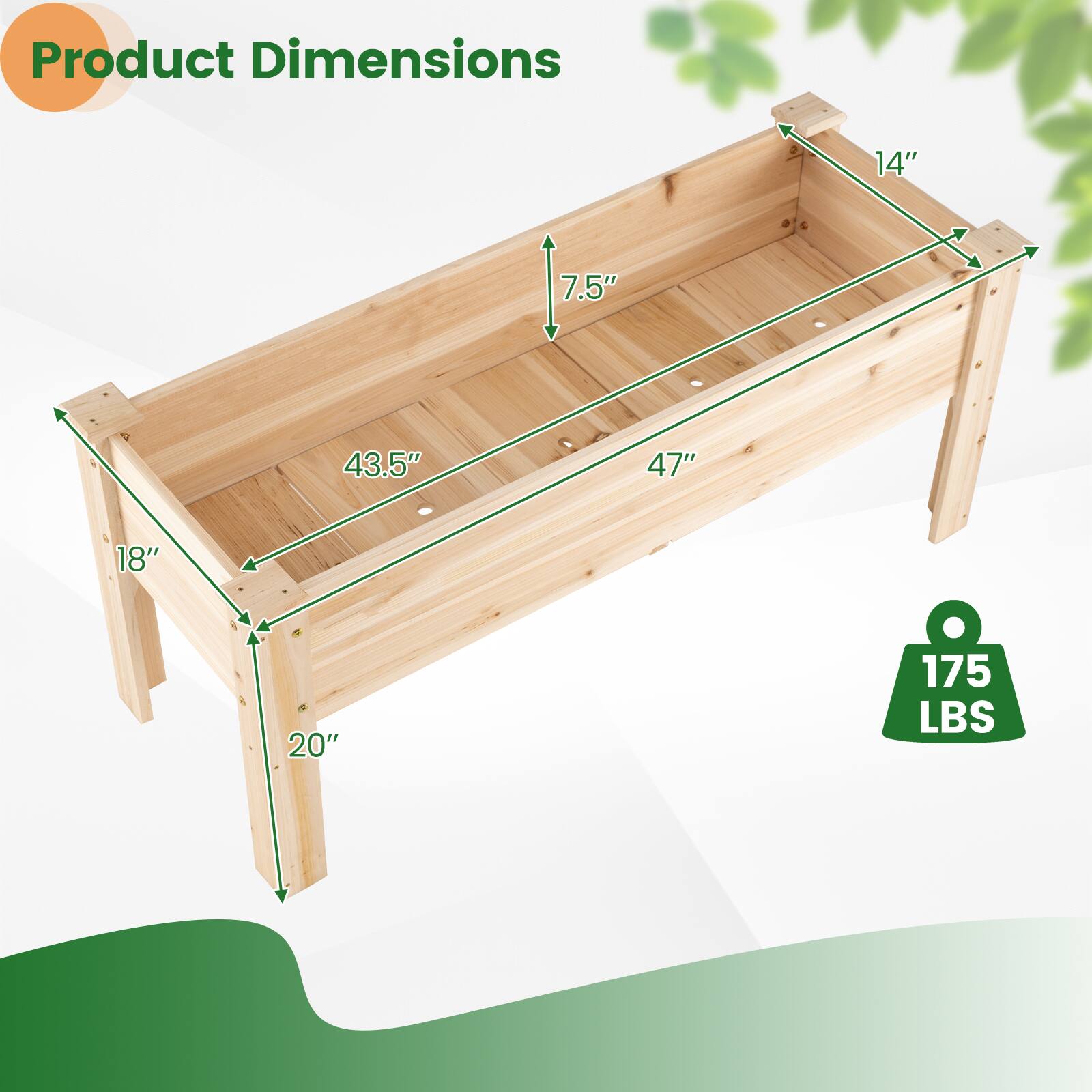 Product Dimensions: 14" x 7.5" x 43.5" x 47" x 18" x 20"  
Weight Capacity: 175 LBS