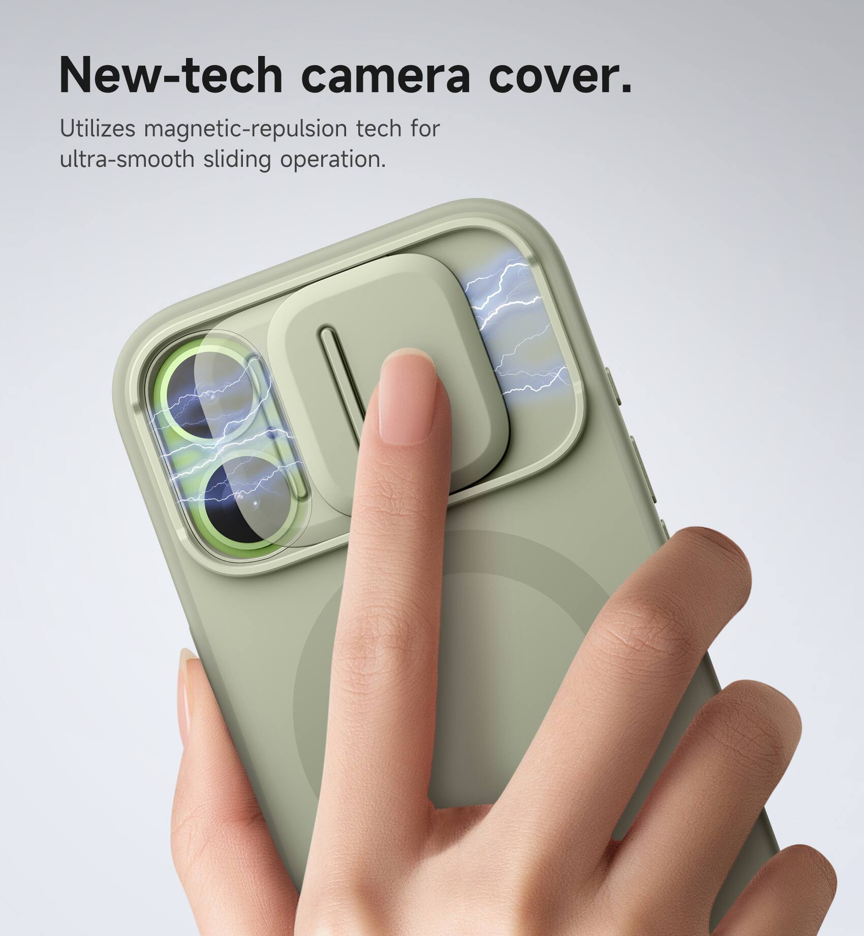 New-tech camera cover. Utilizes magnetic-repulsion tech for ultra-smooth sliding operation.