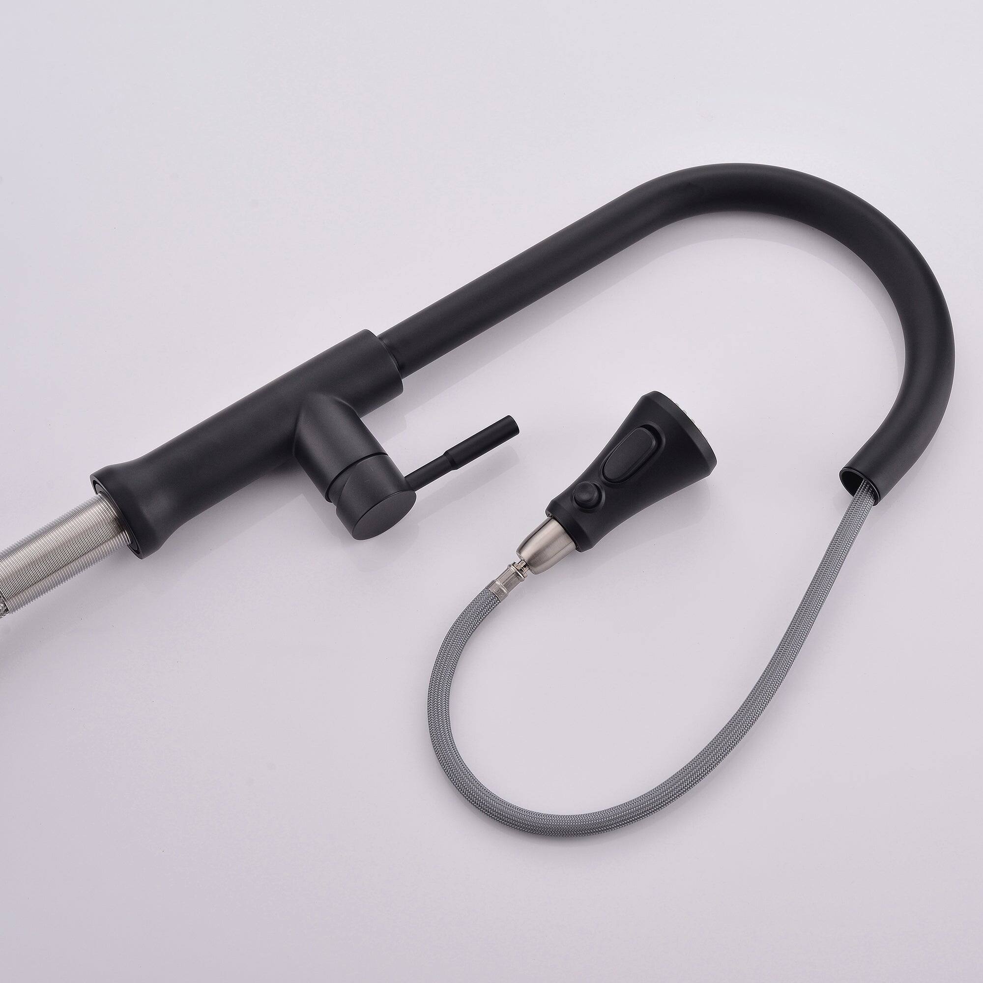 Alt View 5. Boyel Living - Matte Black Single Handle Pull Out Sprayer Kitchen Faucet with Deck Plate Included - Matte Black.