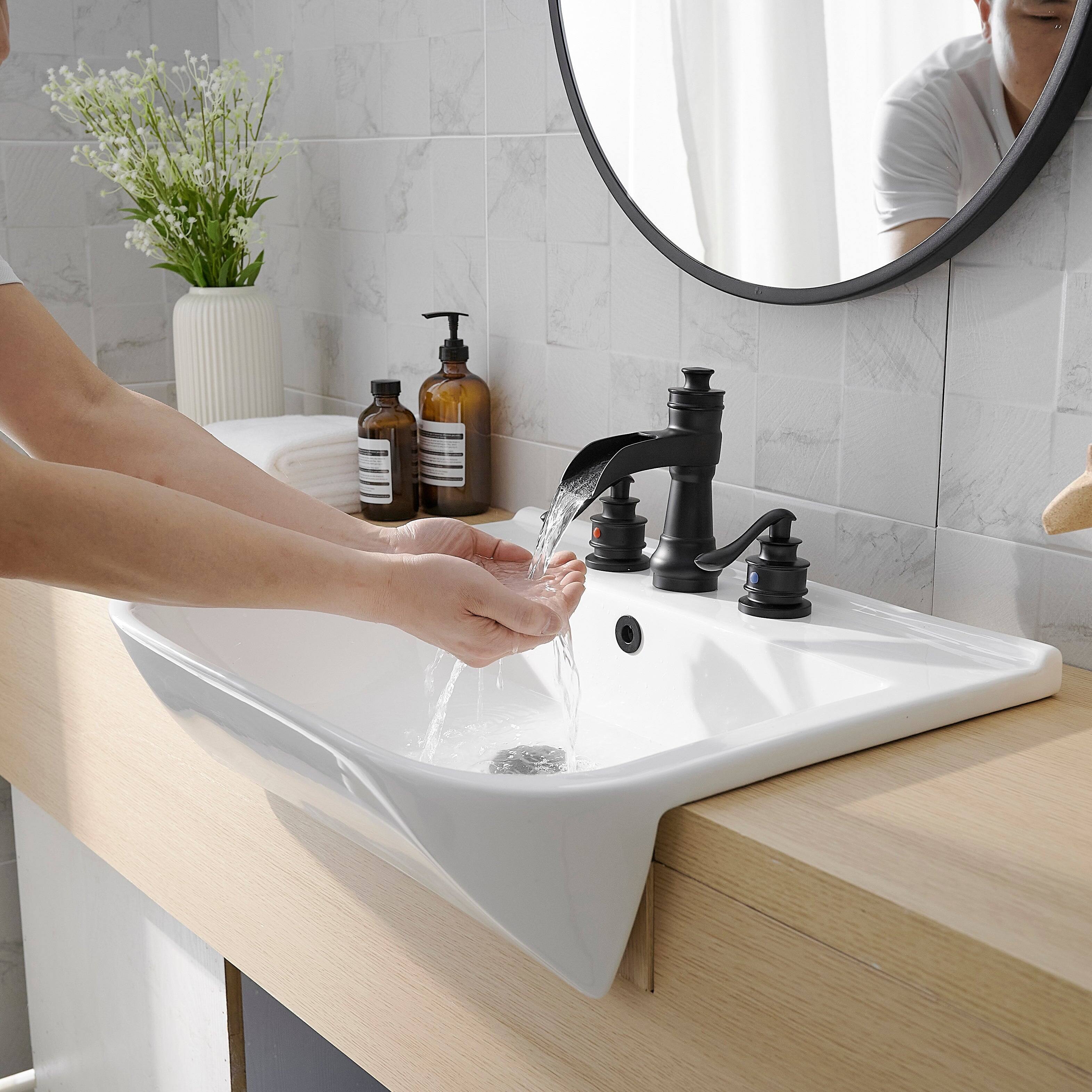 Alt View 8. Boyel Living - Waterfall 8 Inch Widespread 2 Handle Bathroom Faucet with Drain Assembly in Matte Black - Matte Black.