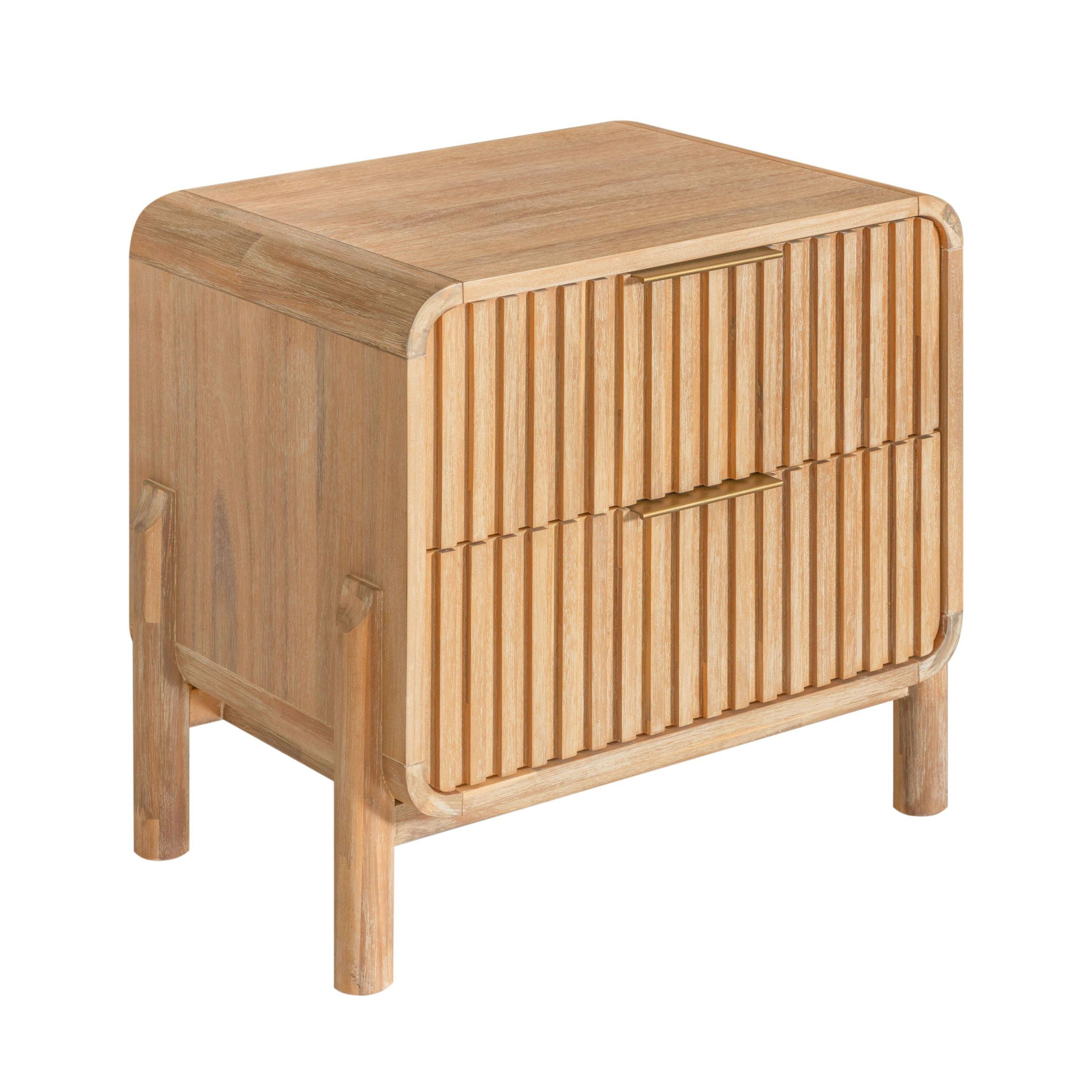 Front. Manhattan Lane - Cid Tori 24 Inch Nightstand, 2 Fluted Drawers,  Metal Handles, - Brown, Gold.