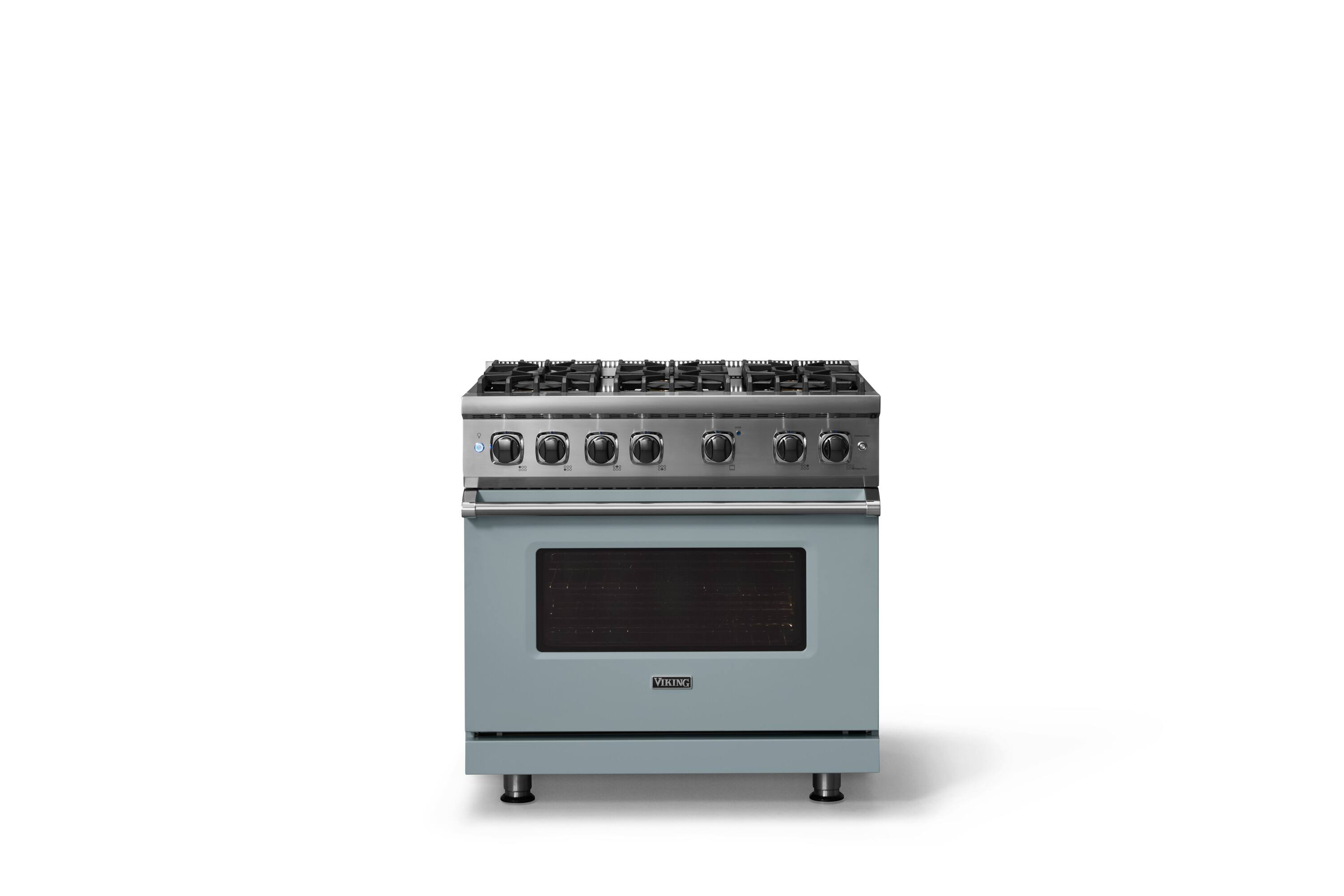 Alt View 3. Viking - 36"W./24"D. 5.1 Cu. Ft.  Gas Sealed Burner Range-6 Burners-November Sky-LP - November Sky.