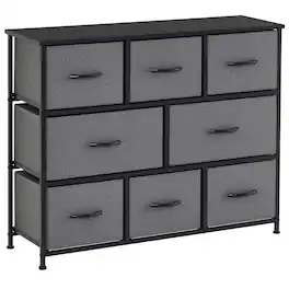 Homcom - 8-Drawer 3-Tier Dresser, Fabric Storage Tower Unit w/ Steel Frame - Gray