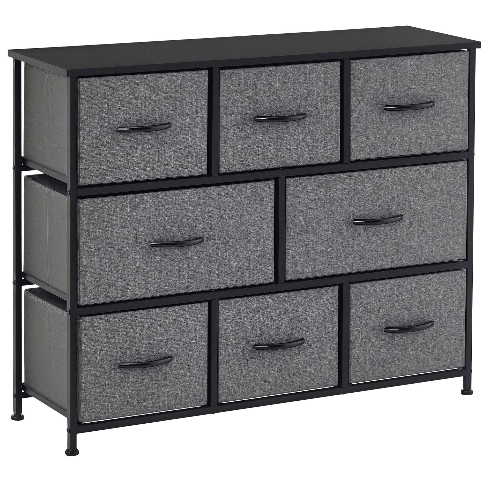 Front. Homcom - 8-Drawer 3-Tier Dresser, Fabric Storage Tower Unit w/ Steel Frame - Gray.