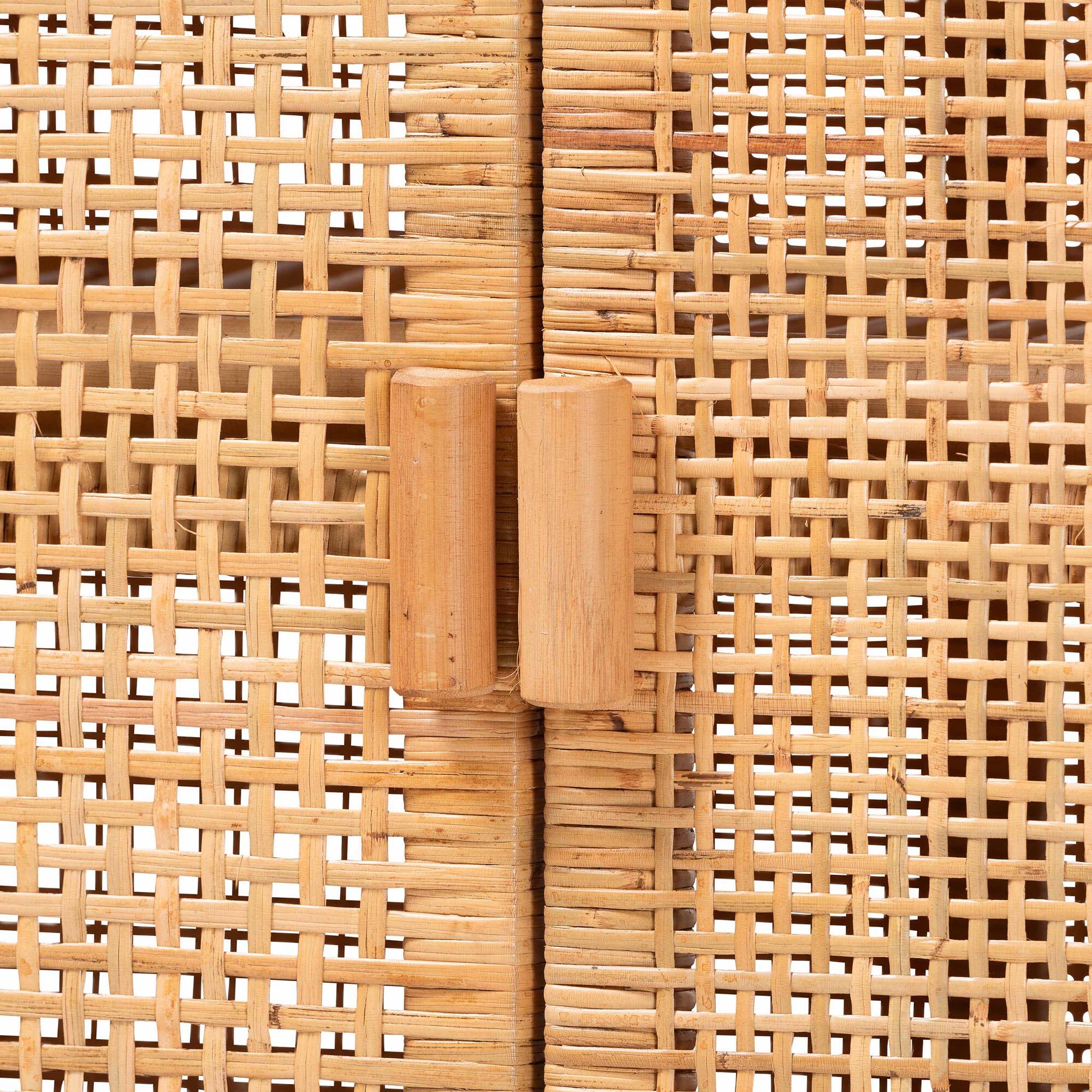 Alt View 2. bali & pari - Vivan Natural Rattan Storage Cabinet - 2-Tier Handwoven Wicker Accent Cabinet with Double Doors and Elevated Base - Natural Brown.