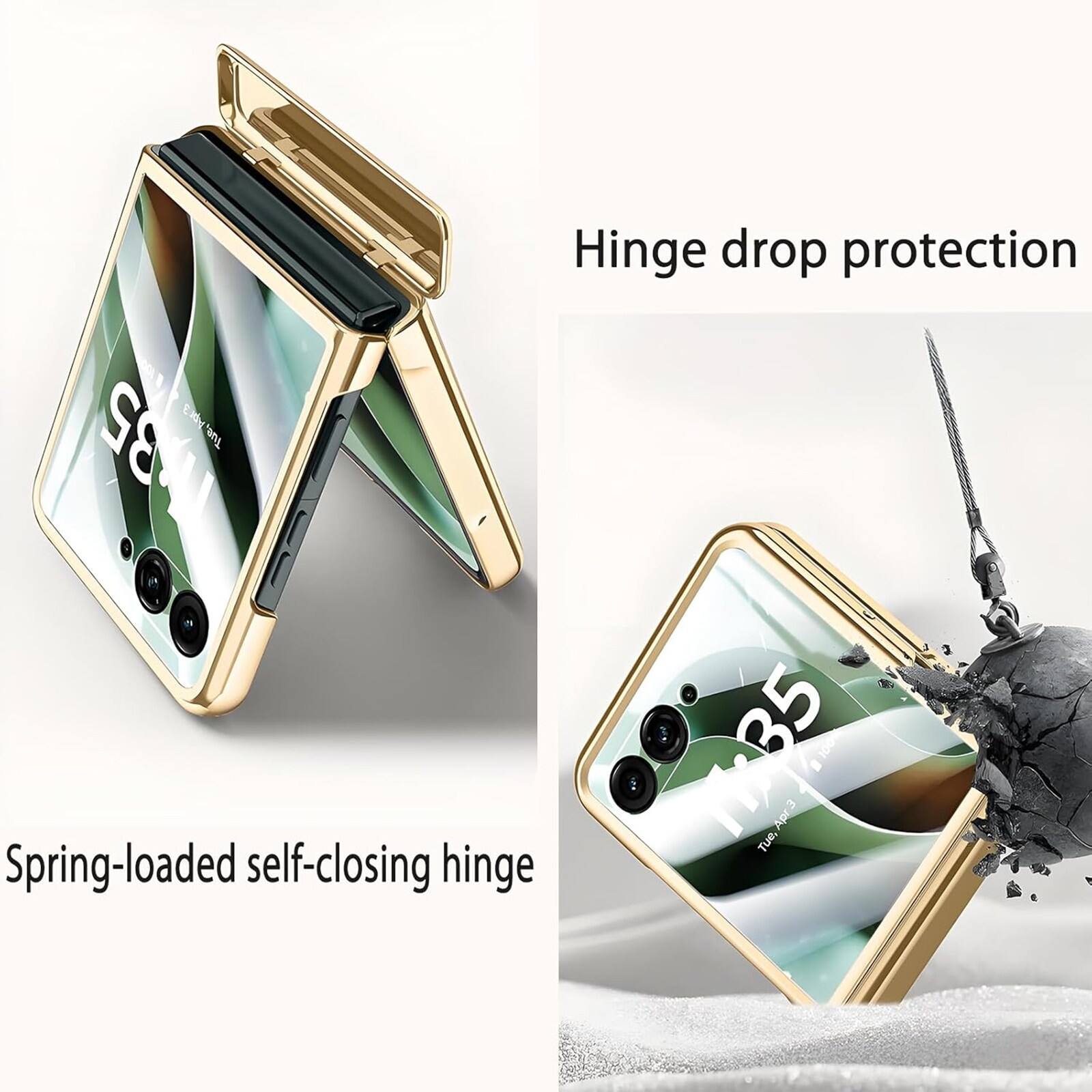 Hinge drop protection  
Spring-loaded self-closing hinge