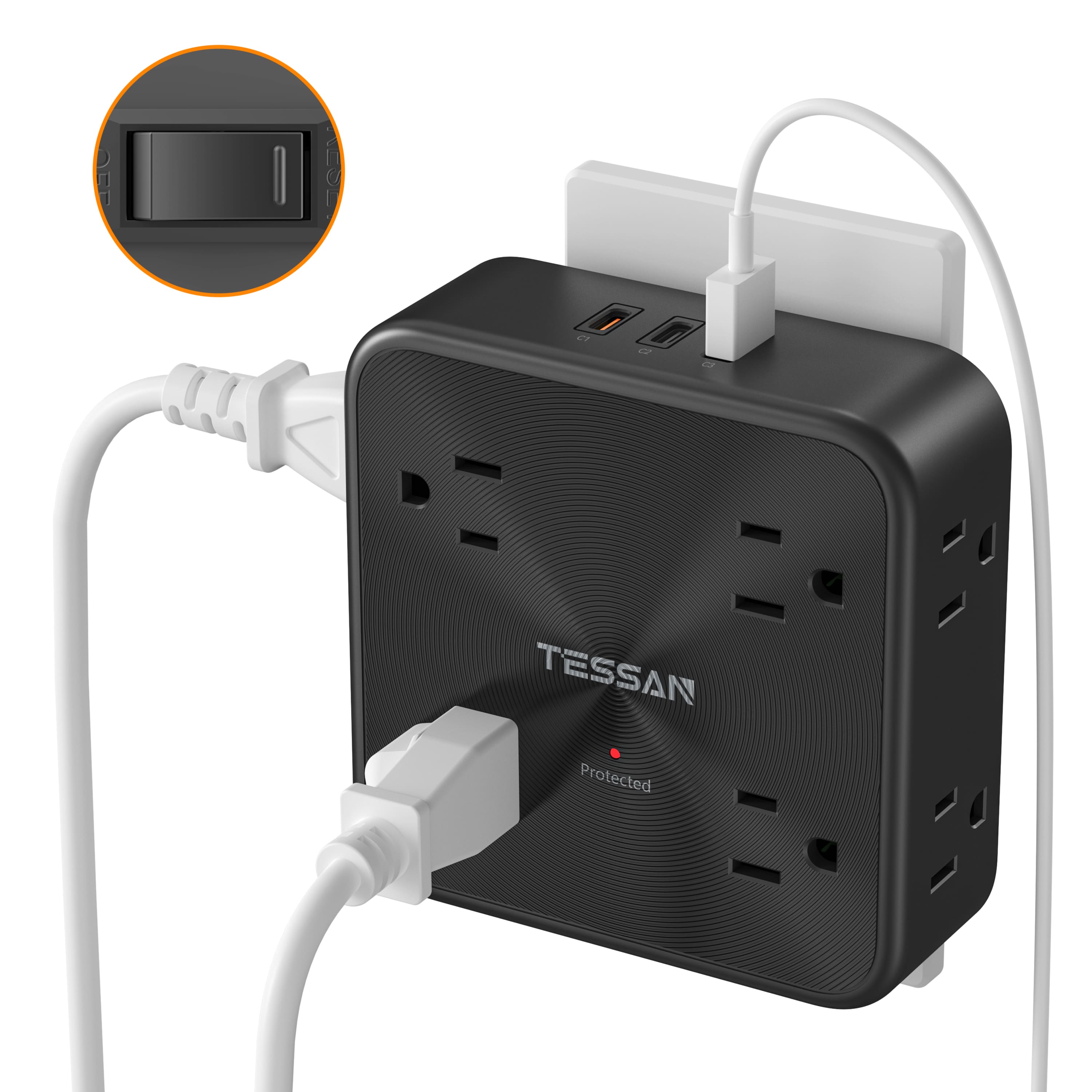 TESSAN - Wall Outlet Extender Surge Protector 900J, Multi Plug Outlet with PD 20W USB C and 8 AC Outlets - Black price history on PriceWatchPro