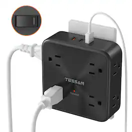 TESSAN - 8 AC Wall Outlet Extender Surge Protector 900J, Multi Plug Outlet with PD 20W USB C - Black