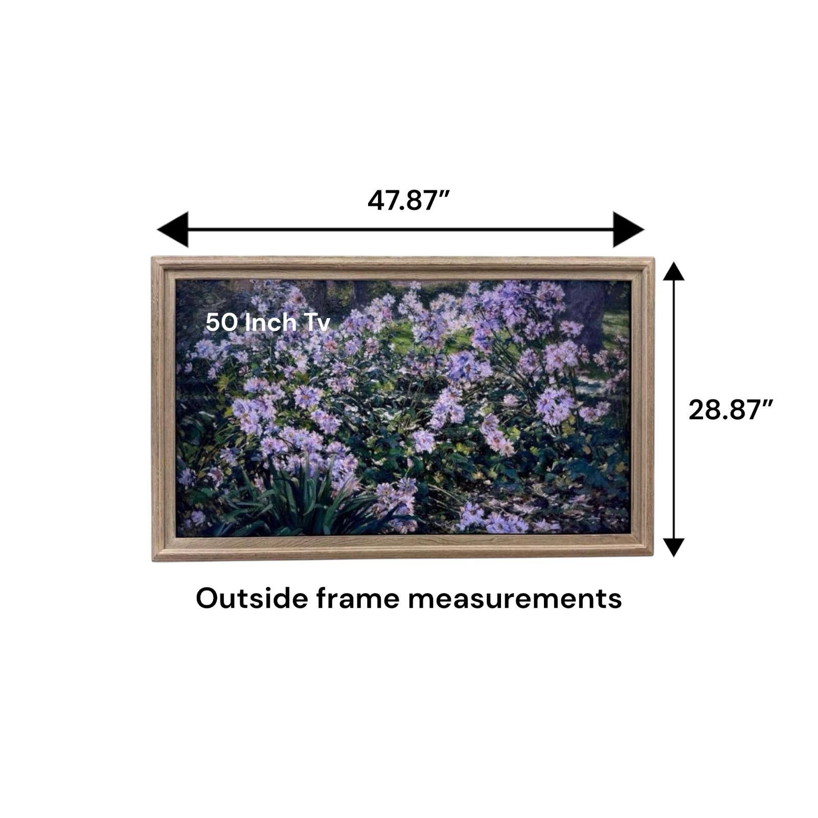 47.87" x 28.87" Outside frame measurements  
50 Inch Tv