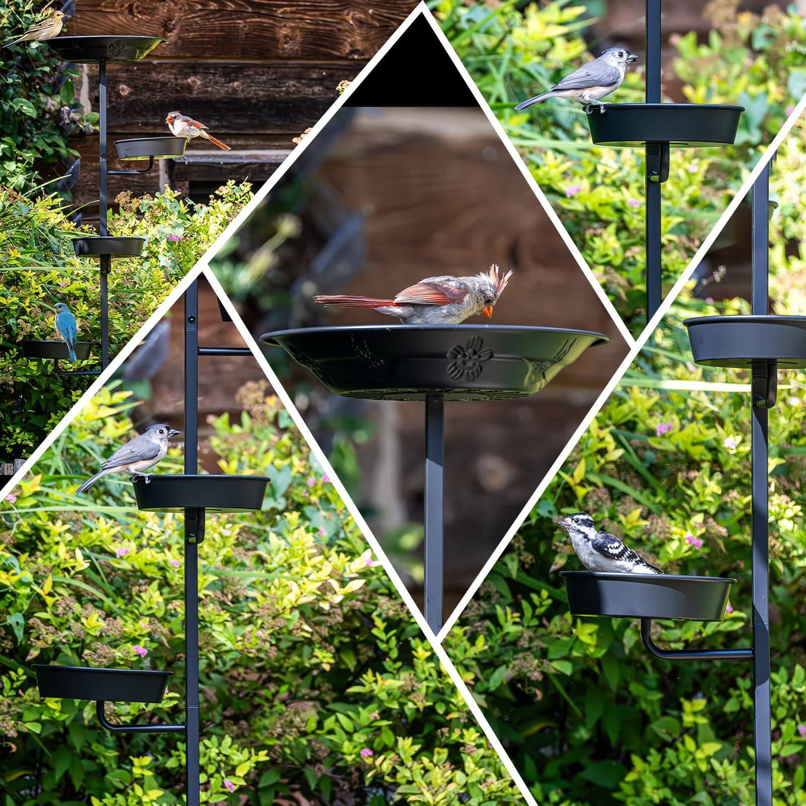 Alt View 2. Dazzed Corner - Outdoor Freestanding Bird Bath with Seed Bowls Garden Patio Yard Lawn Decor, Upgraded 5-Pronged Base - Black.