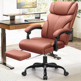 Brick Attic - Office Chair, Executive Leather Chair Big and Tall Ergonomic Computer Desk Chair with Adjustable Footrest Home Gaming - Brown