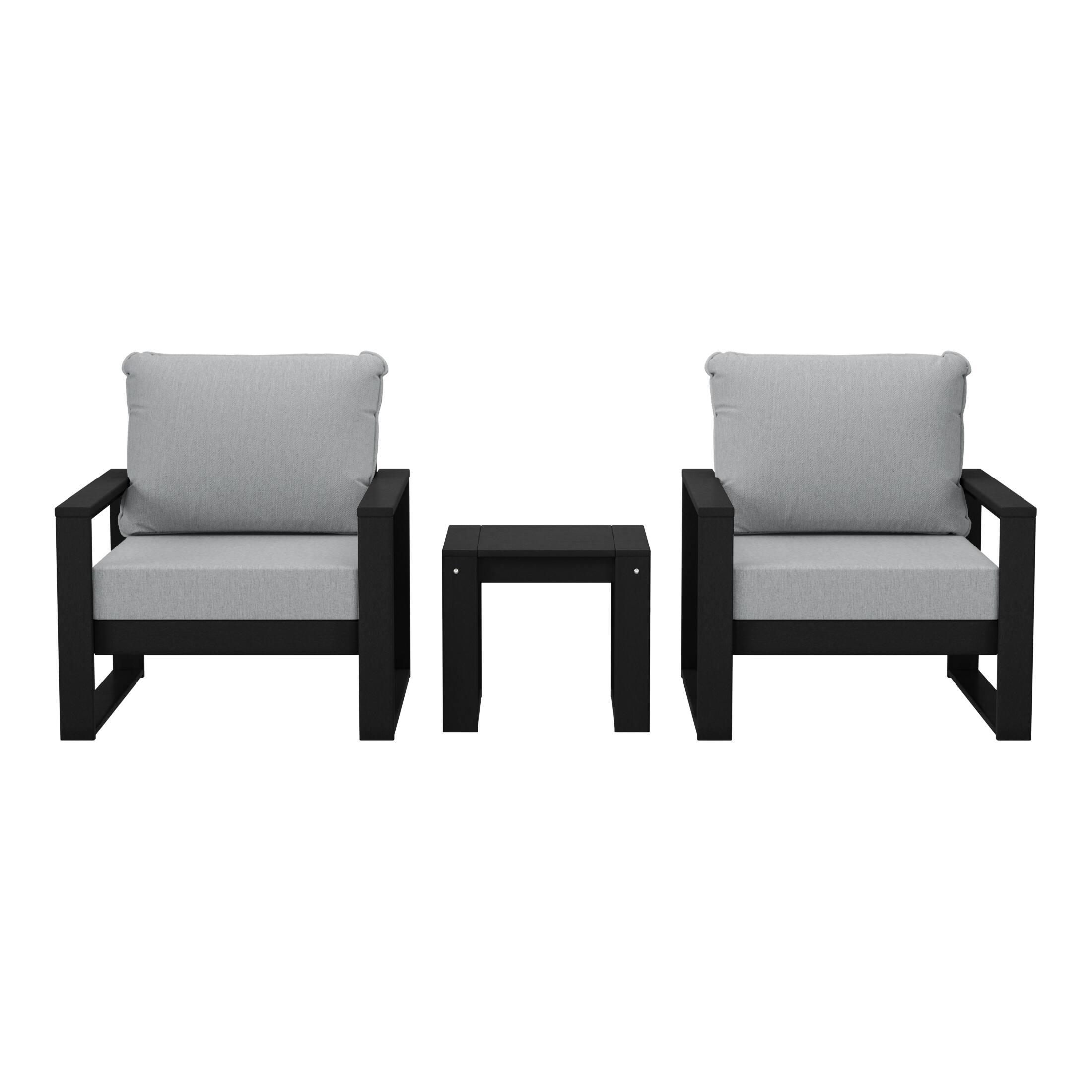 WestinTrends - Montara Outdoor Modern 3-Piece HDPE Patio Sofa Set with Side Table - Light Gray