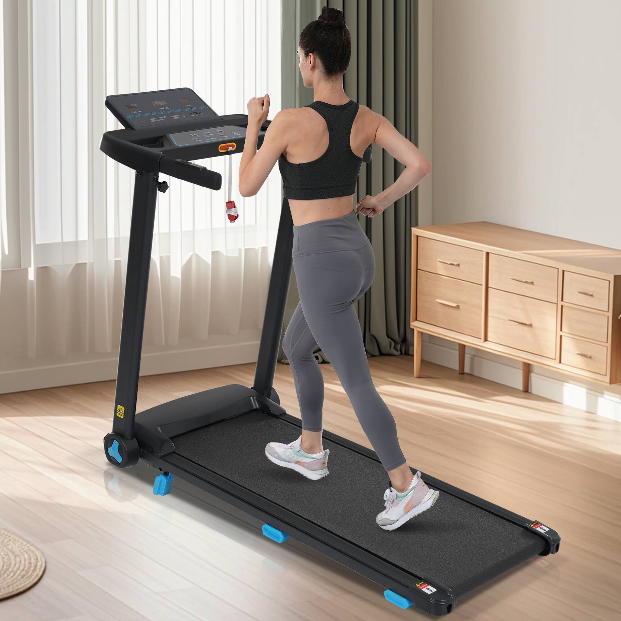 Angle. Lycvki - 3.0HP Quiet Foldable Treadmill Home 10MPH 300LBS Heart Rate USB Bluetooth - Black.