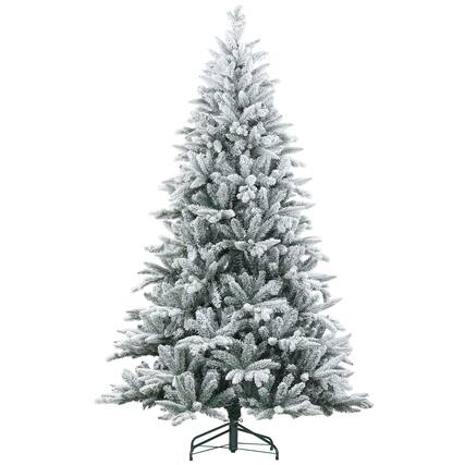 Front. BreeBe - 7ft Snow Flocked Artificial Christmas Tree with 1401 Tips - Green.