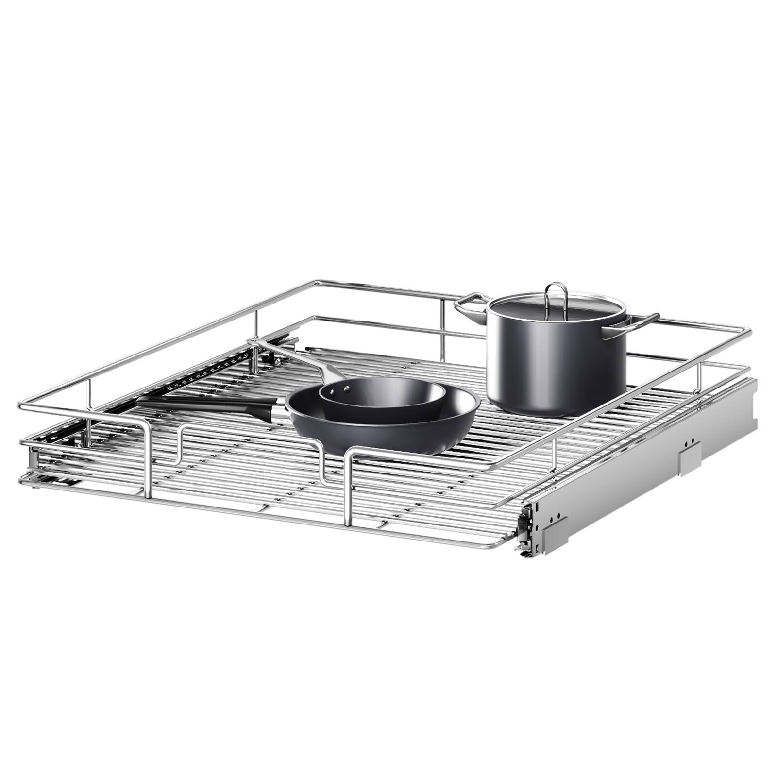 LOVMOR - Pull Out Cabinet Organizer and Storage 22.5in W x 21.5in D Slide Out Shelves for Kitchen Cabinets - Silver