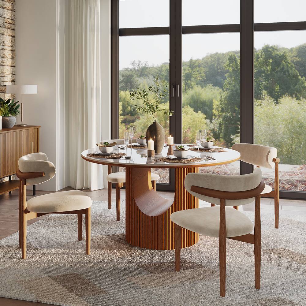 Angle. POVISON - Modern 47" Round Dining Table for 4 Pandora Sintered Stone for Small Spaces, Breakfast Nooks & Apartments - Pandora.