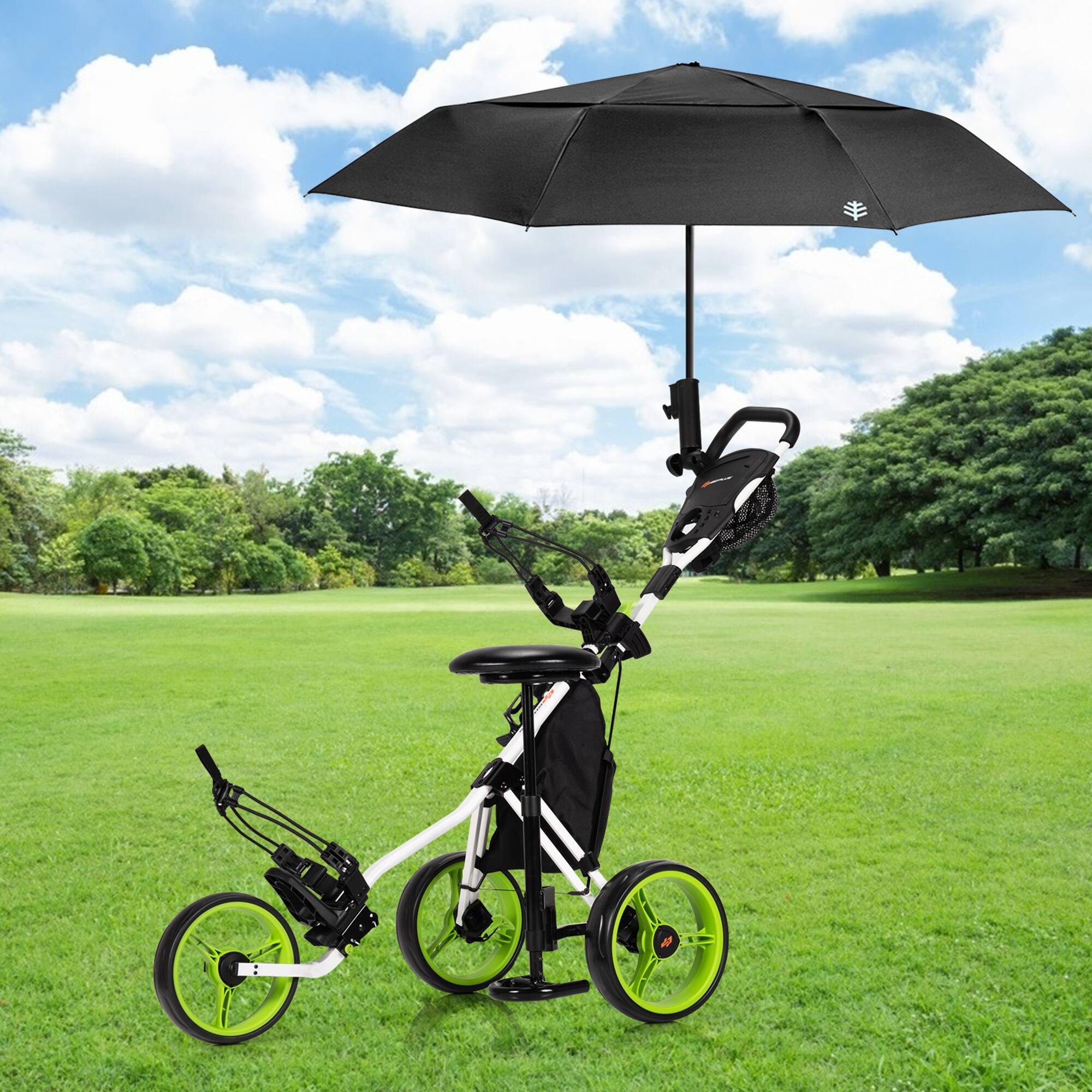 Alt View 2. Gymax - Gymax 3-Wheel Foldable Golf Push Pull Cart Trolley w/ Seat Adjustable Handle Green - Green.