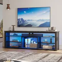 Bestier 70" Gaming TV Console for TVs up to 75" featuring LED Lighting Storage and Adjustable Shelves - Black - Front_Zoom