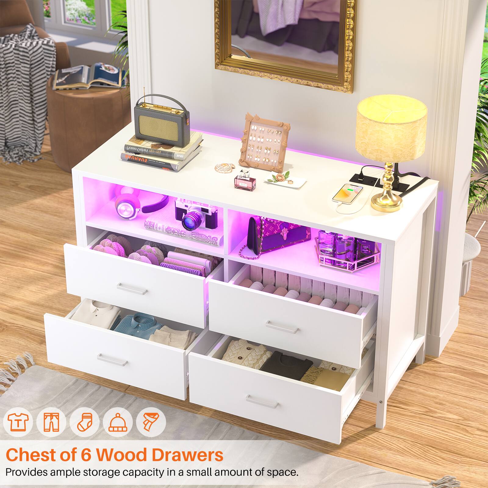 Chest of 6 Wood Drawers  
Provides ample storage capacity in a small amount of space.
