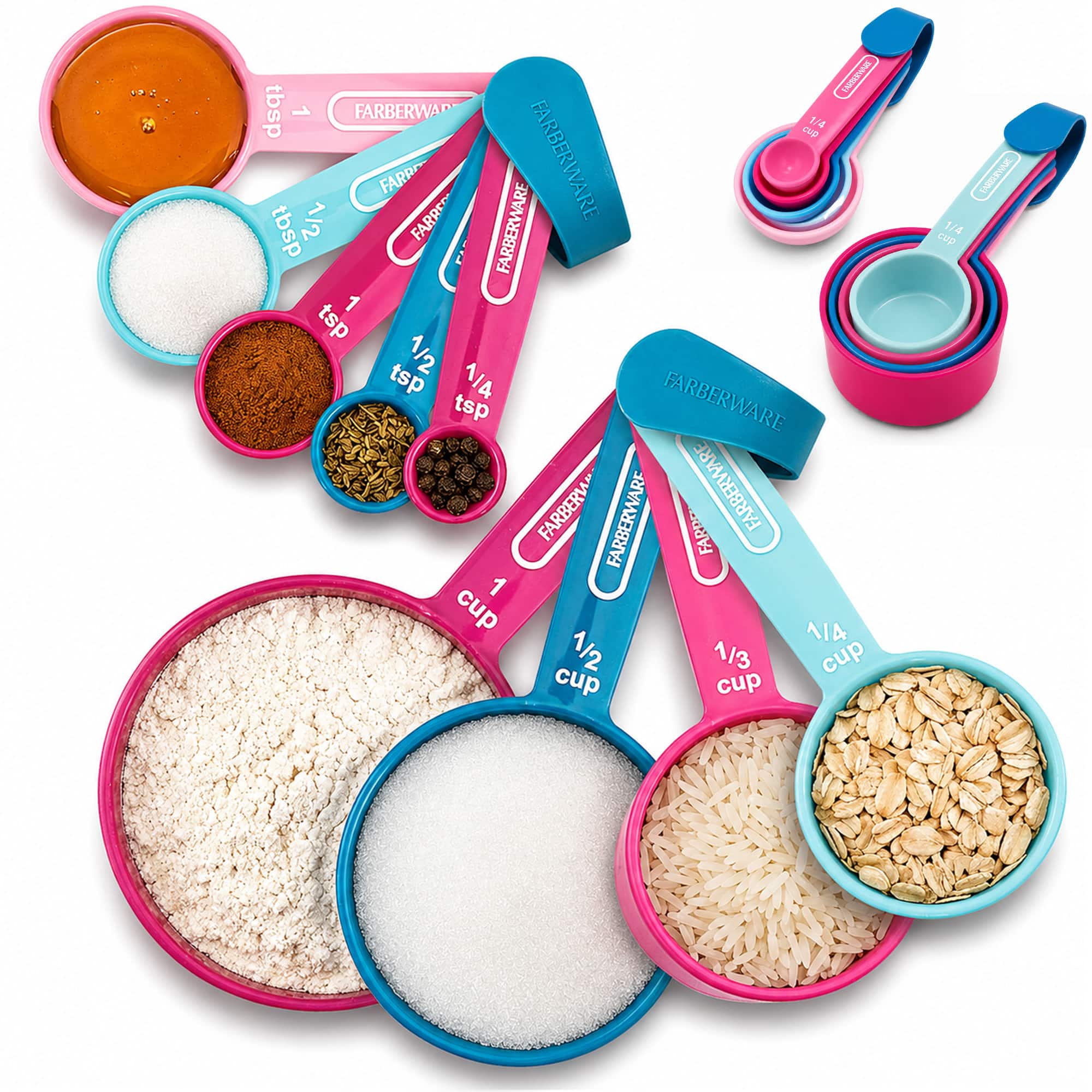 Farberware - Measuring Cup & Spoon Set (9-Piece) - Blue & Pink