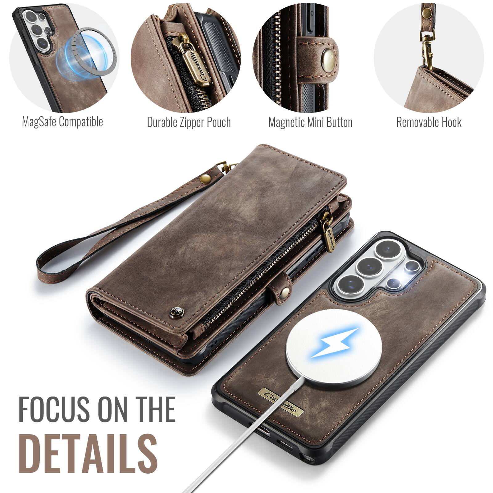 MagSafe Compatible  
Durable Zipper Pouch  
Magnetic Mini Button  
Removable Hook  

FOCUS ON THE DETAILS