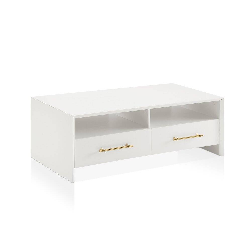 Furniture of America - Elvora Modern Wood 2-Drawer and 2-Shelf Coffee Table - White