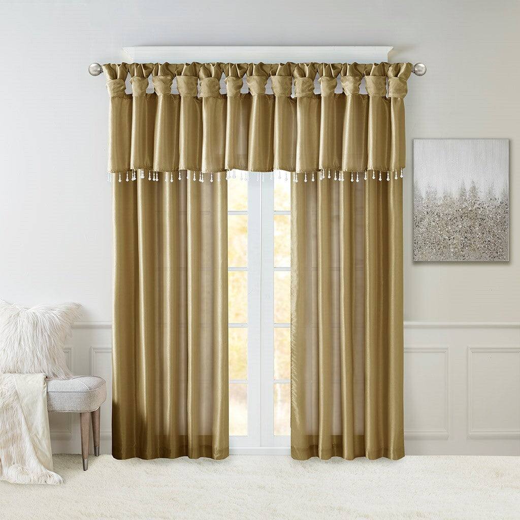 Angle. BreeBe - Twist Tab Lined Window Curtain Panel Bronze 50x120' - Bronze.