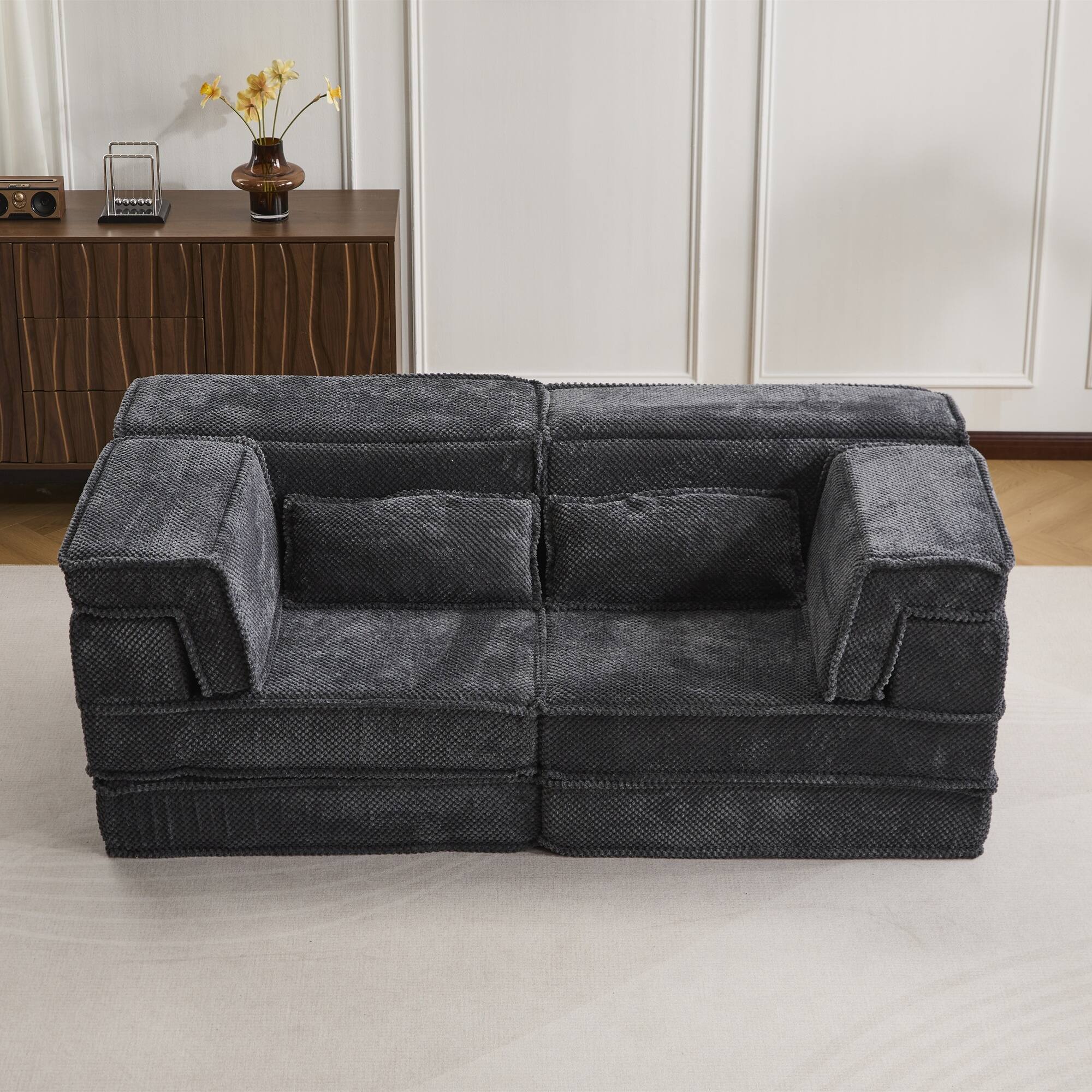 Angle. Boyel Living - Compressed Memory Foam Loveseat Sofa Bed - Dark Grey.