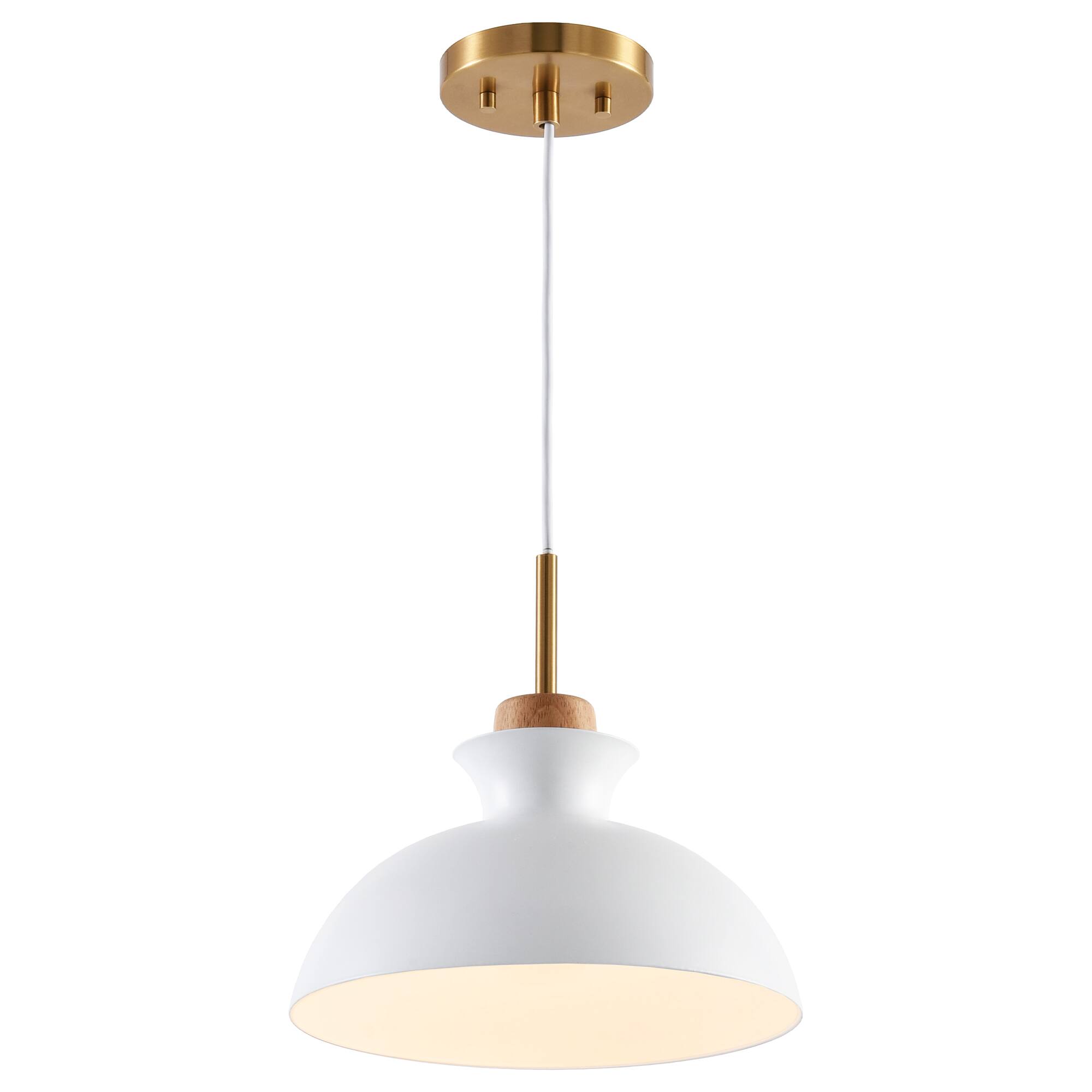 Alt View 7. Parrot Uncle - Modern 1-Light Hanging Pendant Light with Wood and Brass Accents - White.