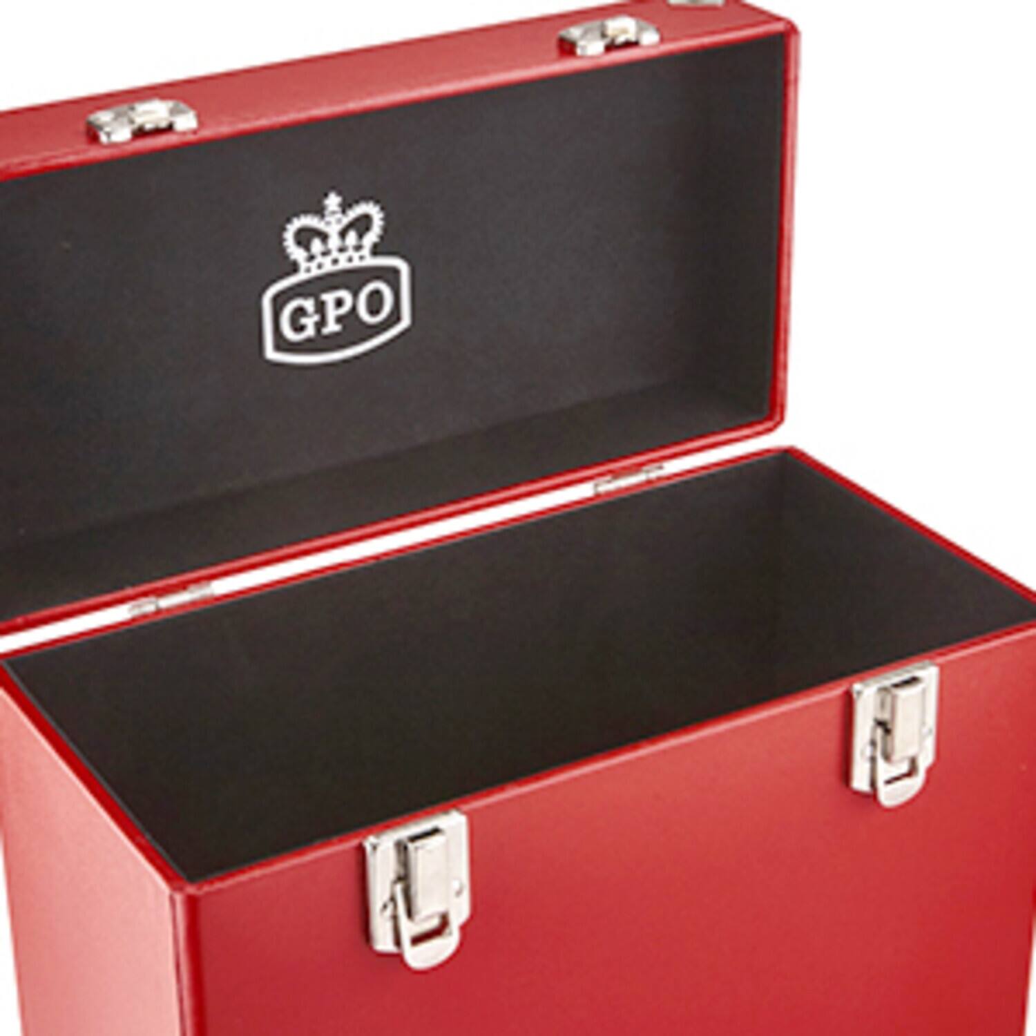 Alt View 2. PopMarket - GPO Retro SWB18RED 12"  Vinyl Record Case 35 Count Capacity with Removable Lid - Red   - VINYL ACCESSORIES - Red.