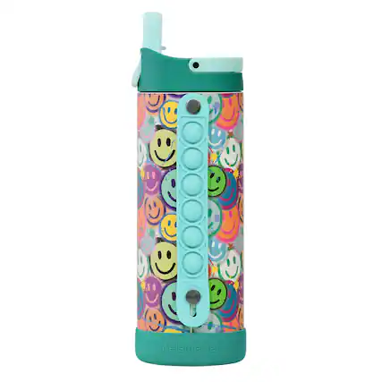 Front. Elemental - Iconic Pop Stainless Steel Fidget Water Bottle 14 Oz, Flip-open Sports Cap - Graffiti Smile.