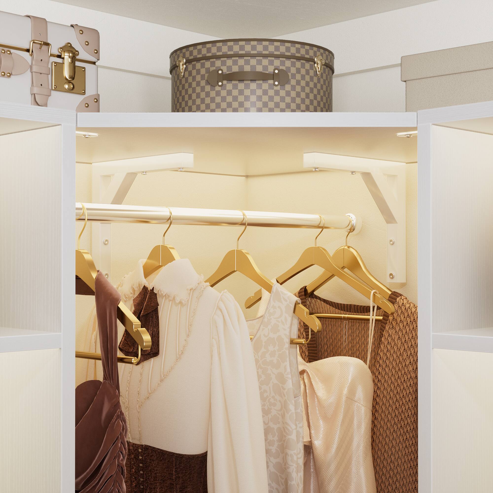 Left. Aheaplus - Corner Closet Organizer: 12-Shelf + 2 Rods, 39.2" Corner Fit, Space-Saving Design (80" H) - White.