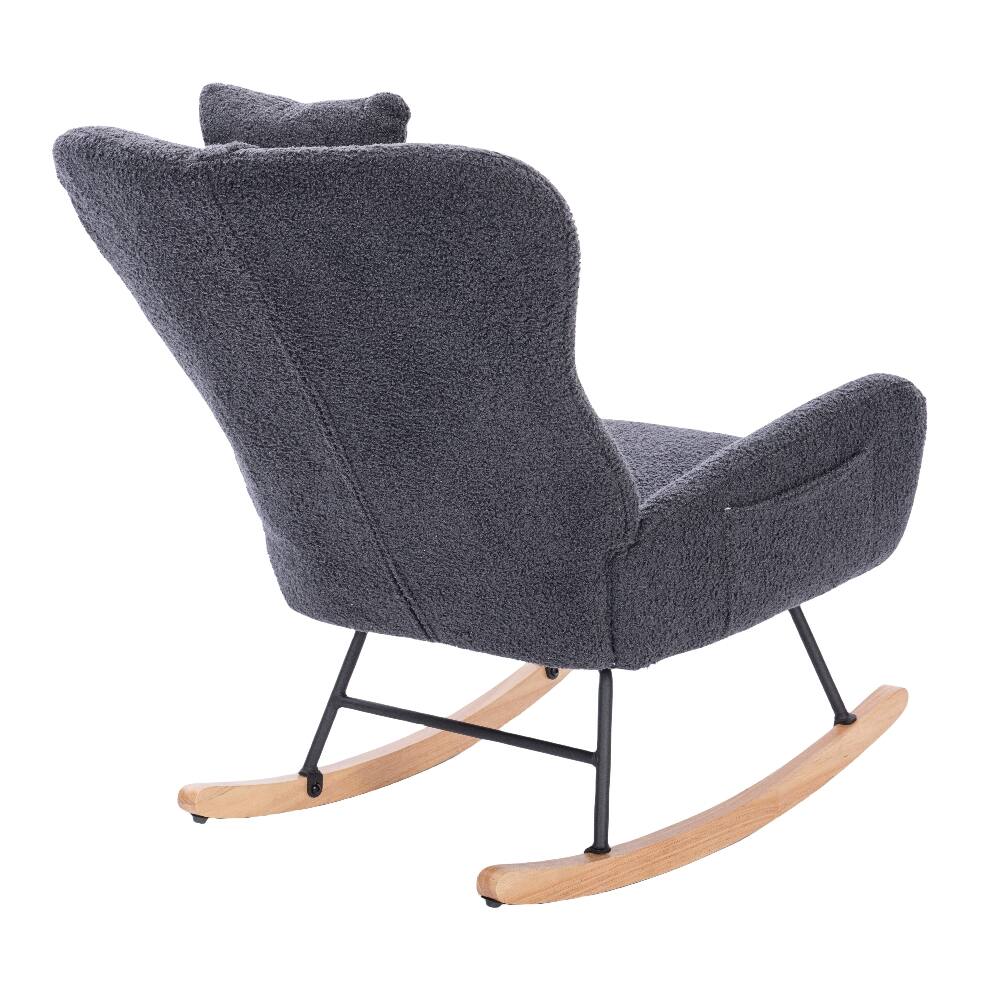 Back. Loheer - Loheer Dark Grey Teddy Upholstered Nursery Rocking Chair Ergonomic Rocker for Living Room - Dark Grey.