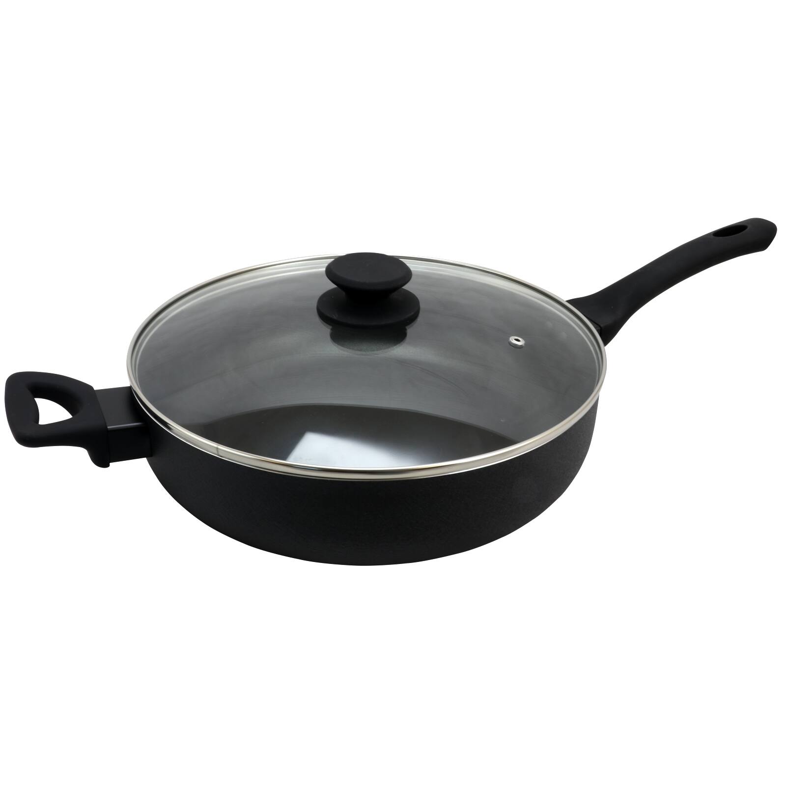 Alt View 4. Oster - Oster Ashford 5 Quart Aluminum Sauté Pan with Tempered Glass Lid in Black - Black.
