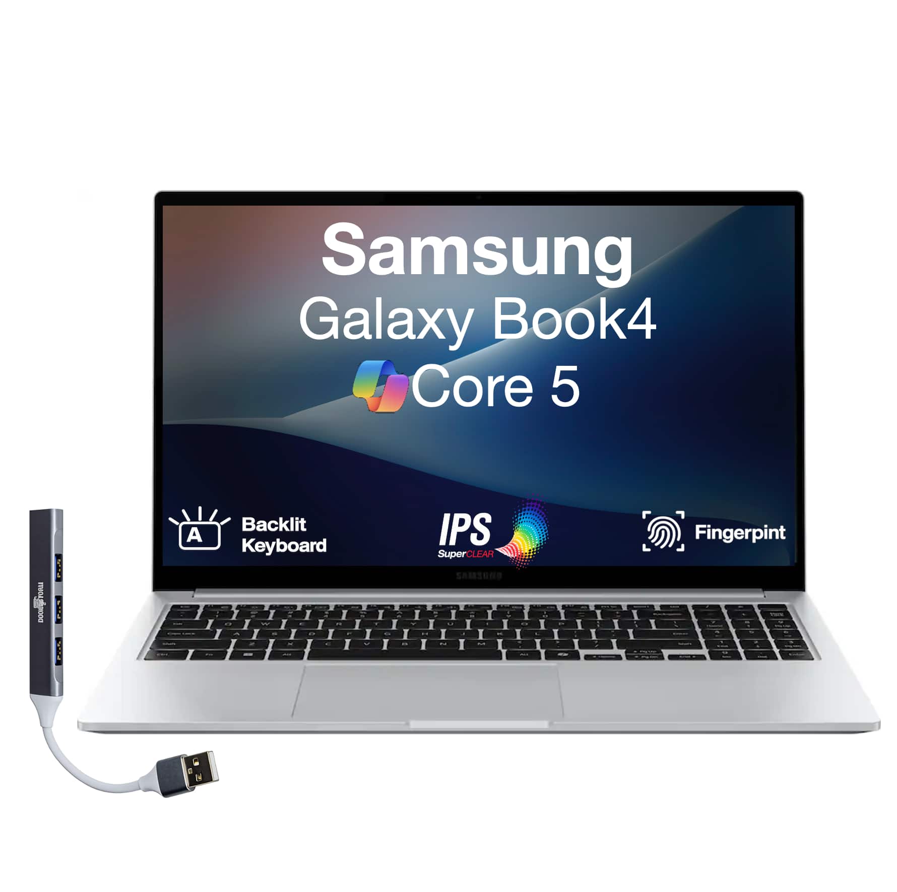Samsung - Upgraded - Galaxy Book4 Laptop 15.6 FHD Display (Core 5 120U, 16GB, 1TB SSD, Intel Iris Xe, Backlit KB, Win 11 Pro) w/USB Hub - Silver