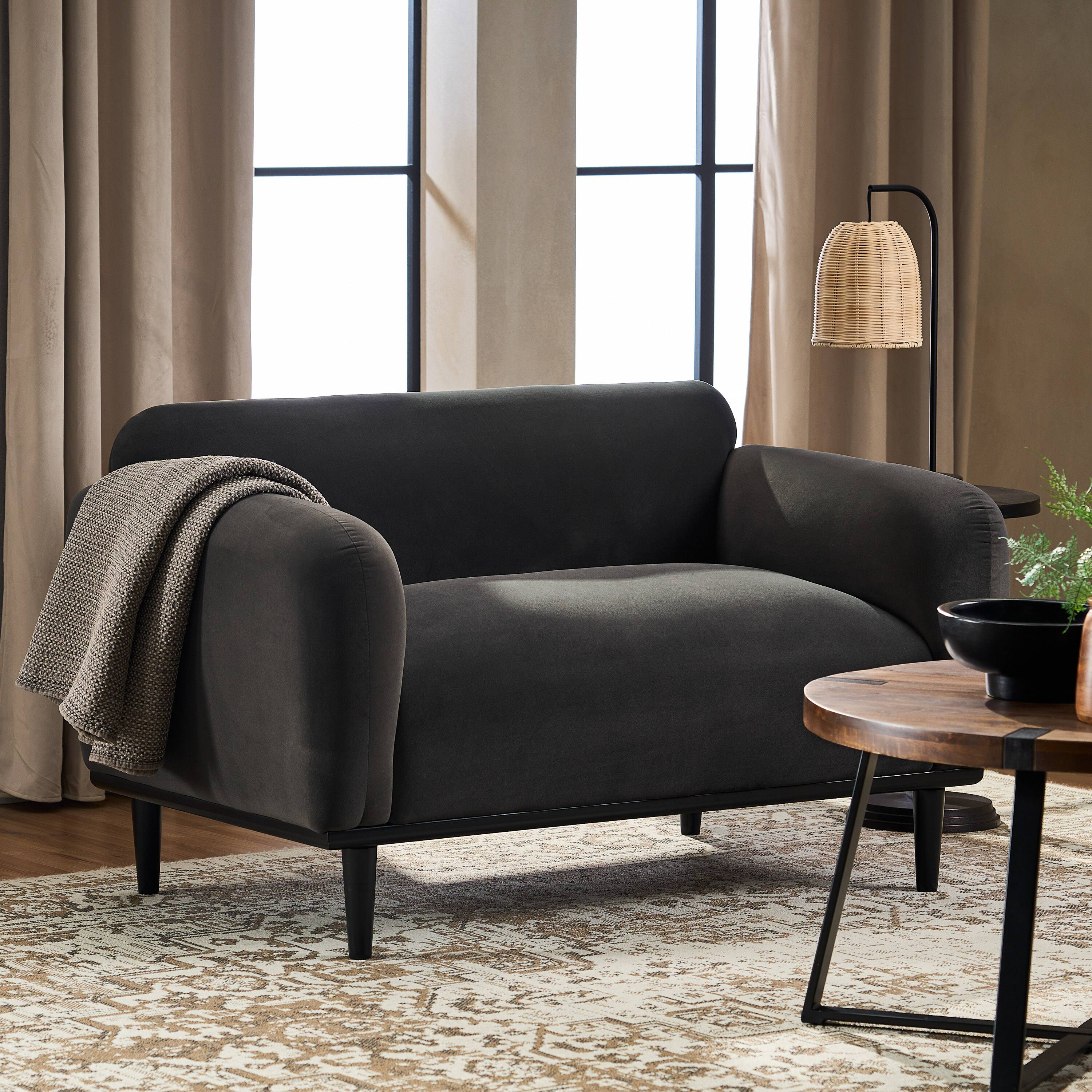 Front. Whisen - Upholstered 2-Seater Loveseat Sofa with Wood Black Legs for Living Room and Office - Dark Gray.