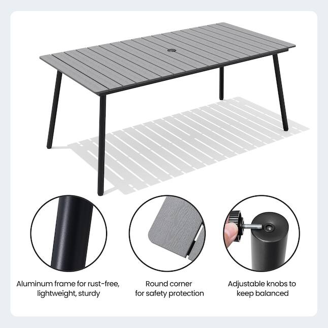 Aluminum frame for rust-free, lightweight, sturdy  
Round corner for safety protection  
Adjustable knobs to keep balanced