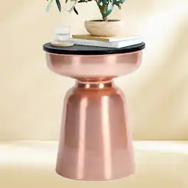 Finch - Adler Brass Metal Side Table - Black/Rose Gold