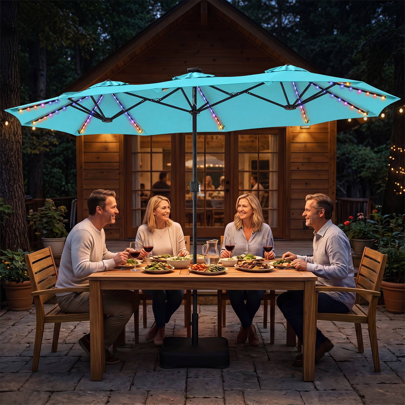Alt View 3. Gymax - Gymax 13 FT Double-Sided Patio Umbrella w/108 Multi-Color LED Lights Base Included Turquoise - Green.