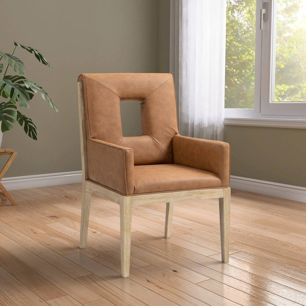 Alt View 1. Meridian Furniture - Gwendolyn Cognac Vegan Leather Dining Arm Chair - Brown.