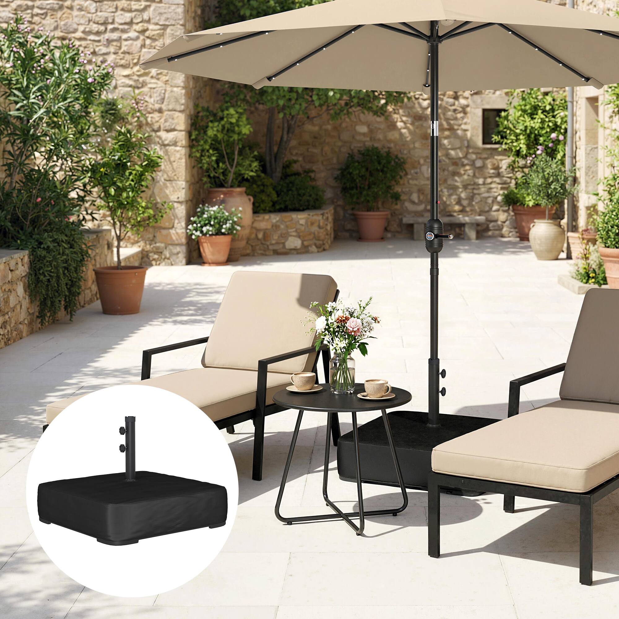 Alt View 8. Outsunny - Parasol Base 176 lbs Sand Filled Heavy Duty Stand for Cantilever Umbrellas and 1.9" Poles - Black.