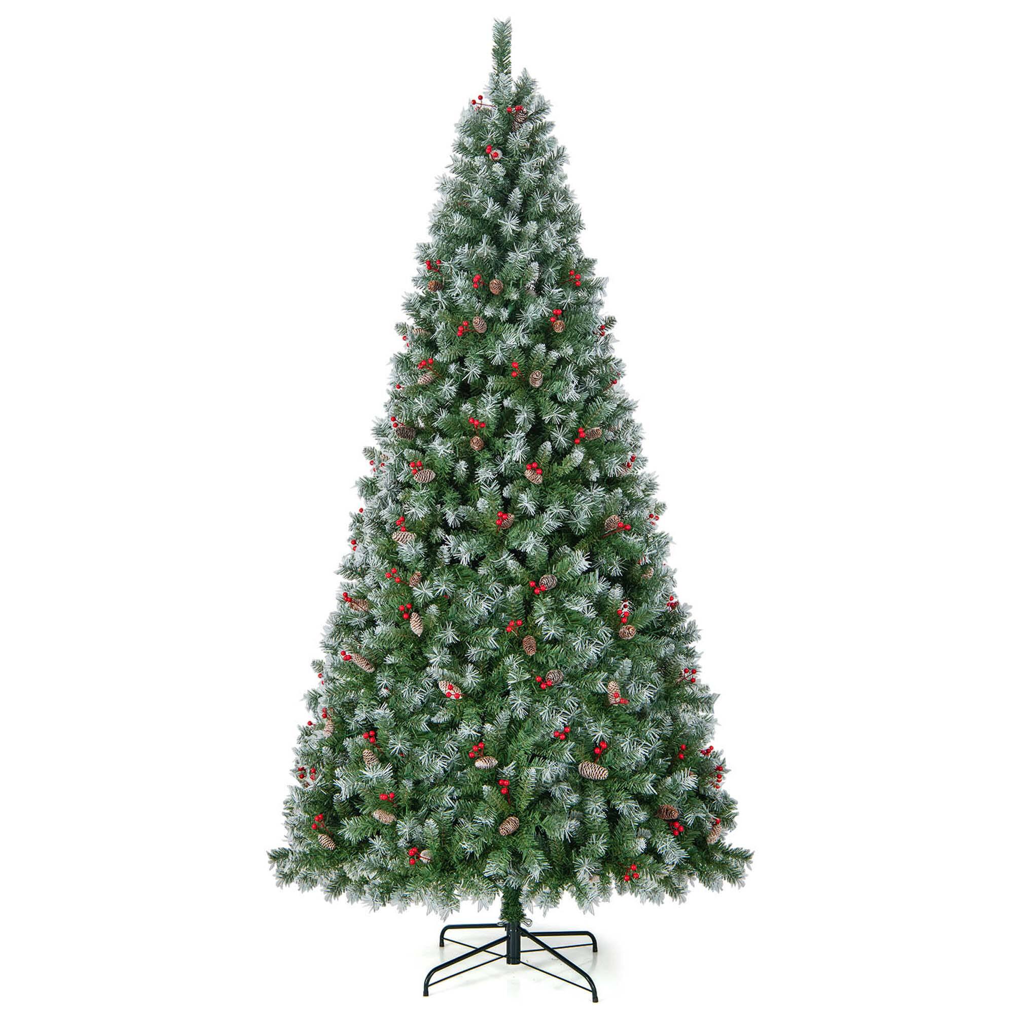 Alt View 19. Costway - 9 FT Artificial Christmas Tree Hinged with 650 Warm LED Lights & 309 Red Berries - Green/White.