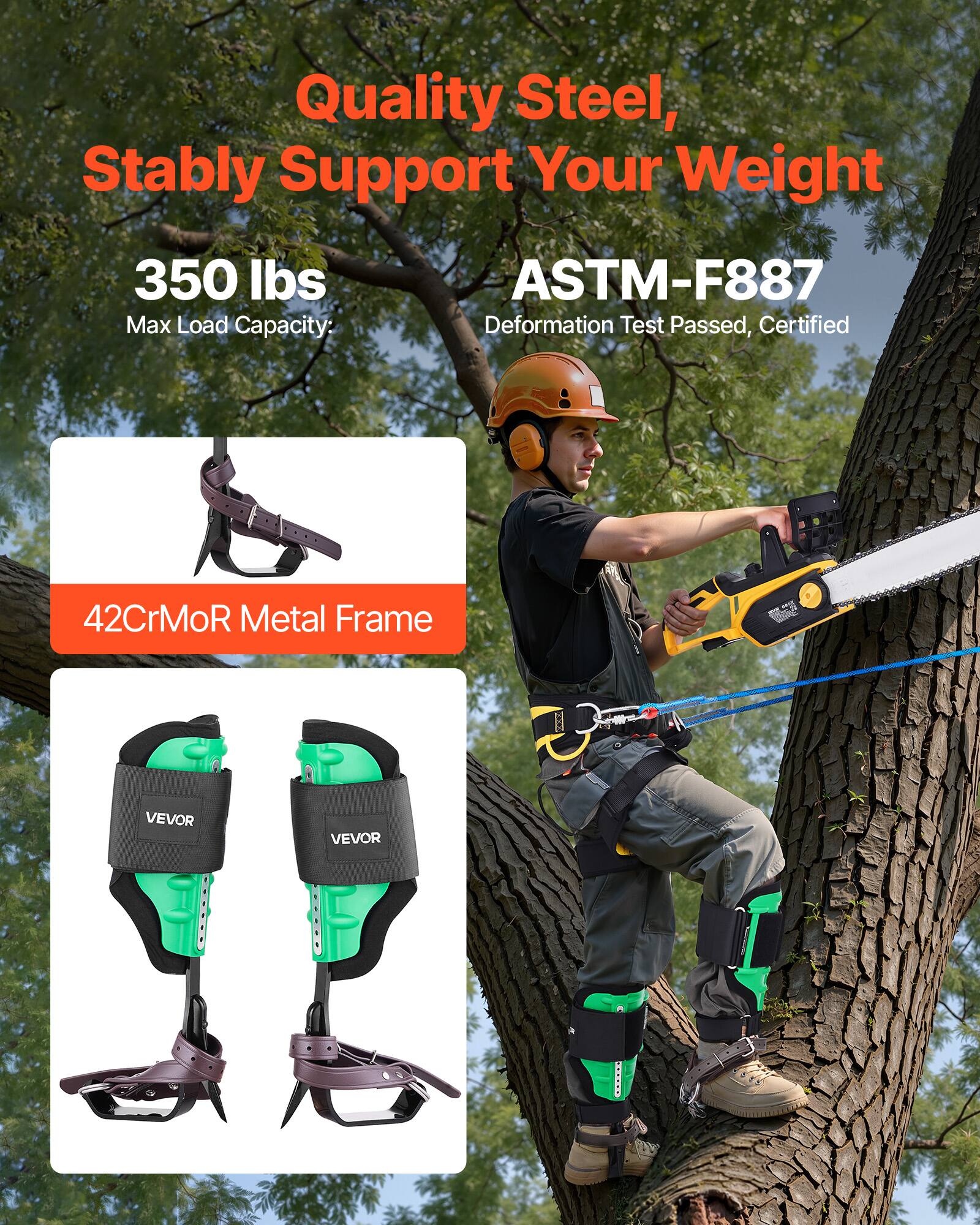 Quality Steel, Stably Support Your Weight  
350 lbs Max Load Capacity: ASTM-F887 Deformation Test Passed, Certified  
42CrMoR Metal Frame  
VEVOR