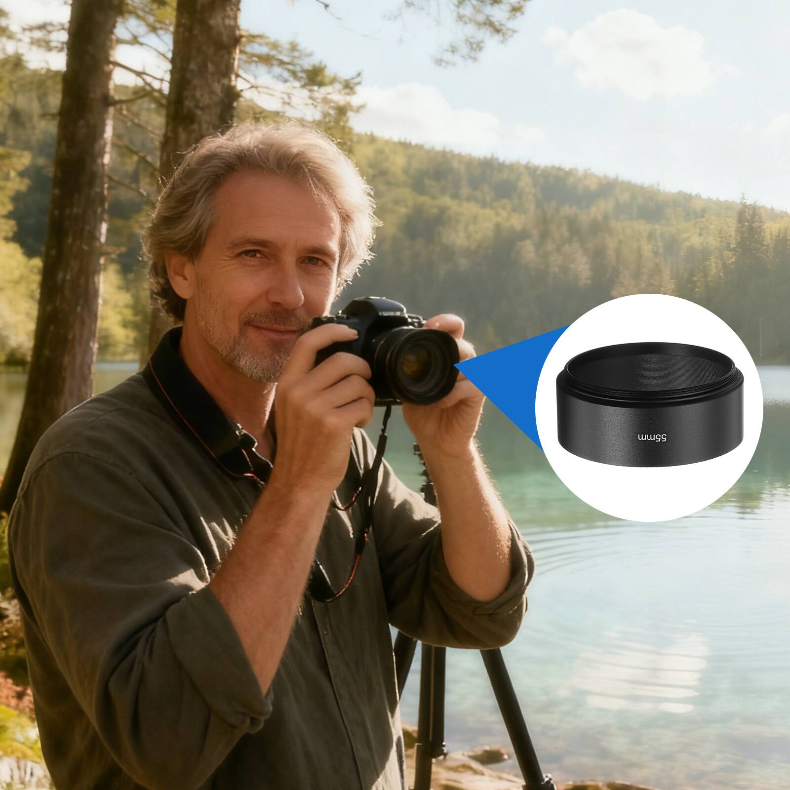 Alt View 5. Unique Bargains - Lens Hood Shade, 55mm Mid-focus Metal Camera Cap Shade with Cleaning Cloth & Pen - Black.