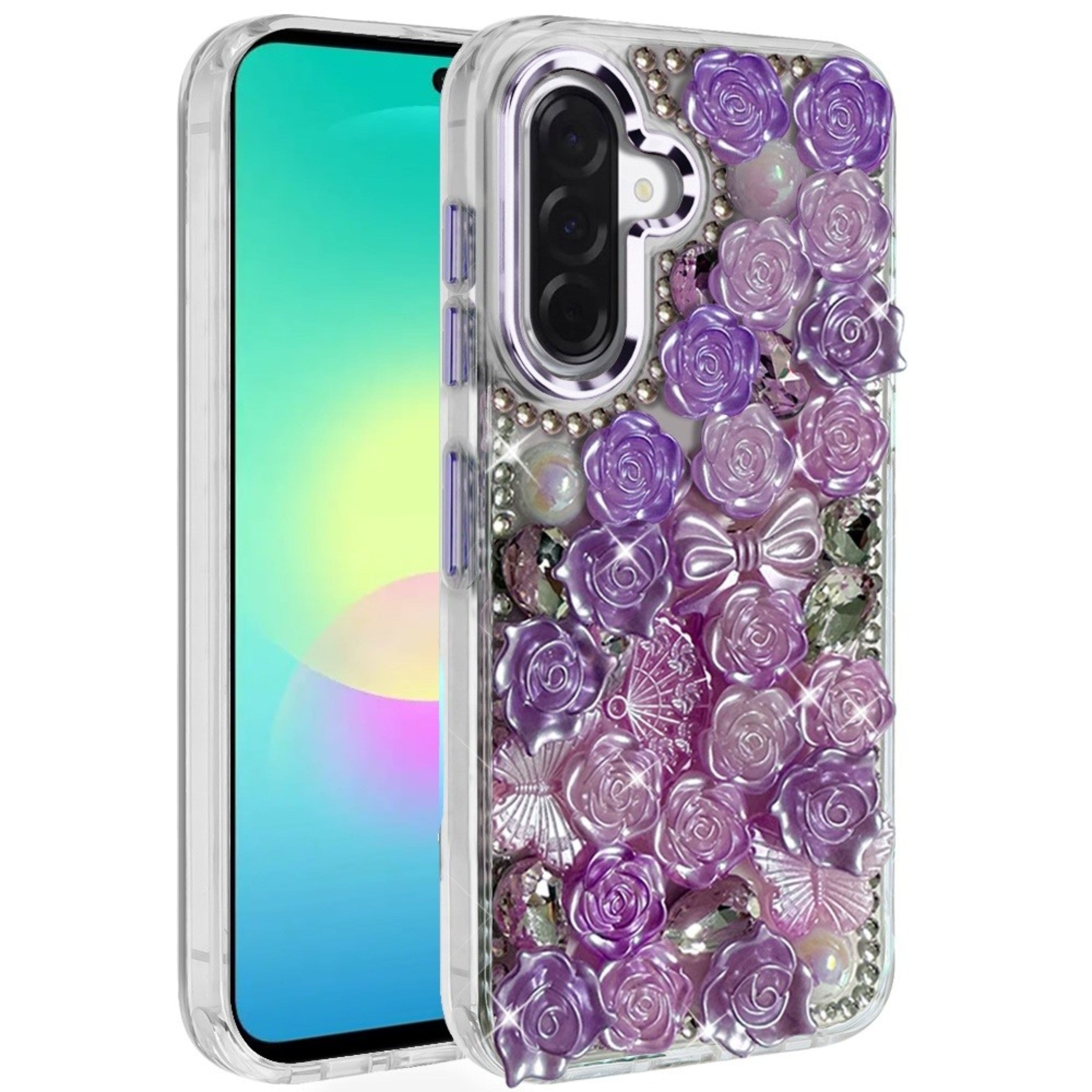 Kitcheniva - Roses Arrangement 3D Bling Phone Cover Plus Tempered Glass For Samsung A27 5G - Purple price history on PriceWatchPro