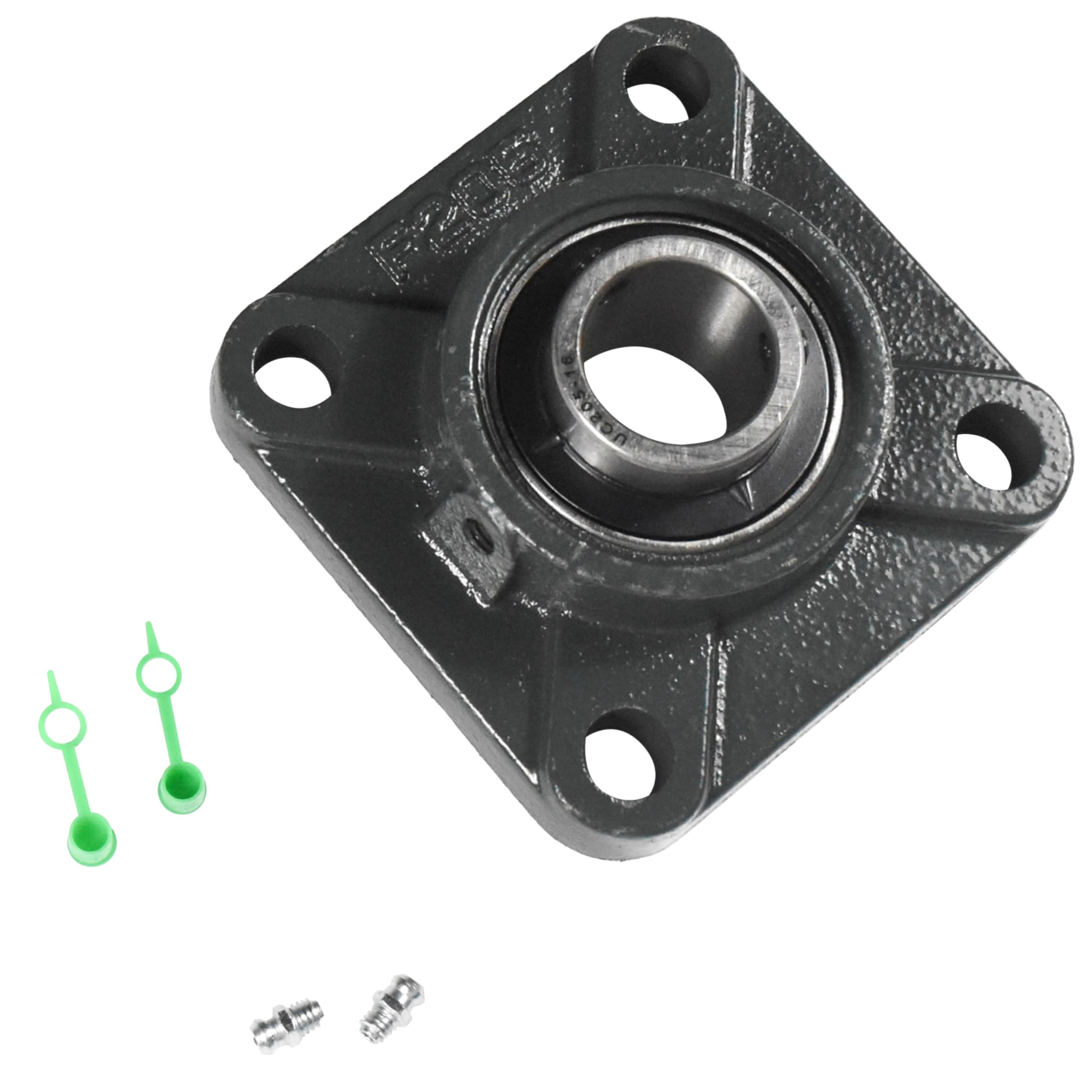 Left. HQRP - UCF205-16 Pillow Block Bearing 2-Pack, 1 in Bore, 4-Bolt Flange Mount, Self-Aligning Square Housing.